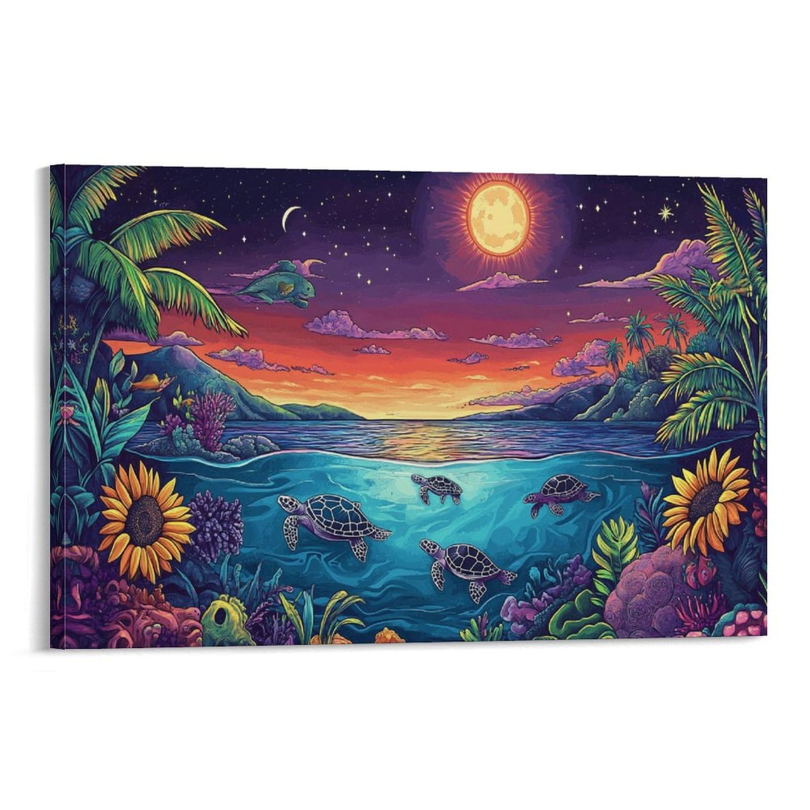 YYVKPMLXC Art Giclee Sea Turtle Canvas On Dreamy Elements Pictures Giclee Artwork Painting Pictures Decor by Paintings Ready To Hang for Home Decor 20x30inch(50x75cm)