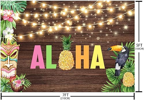 Miniatura 5 de Telón de fondo Aloha de 7 x 5 pies para fotografía, temática hawaiana tropical, decoración de fiesta Luau, escultura de pájaro, fondo de fotografía