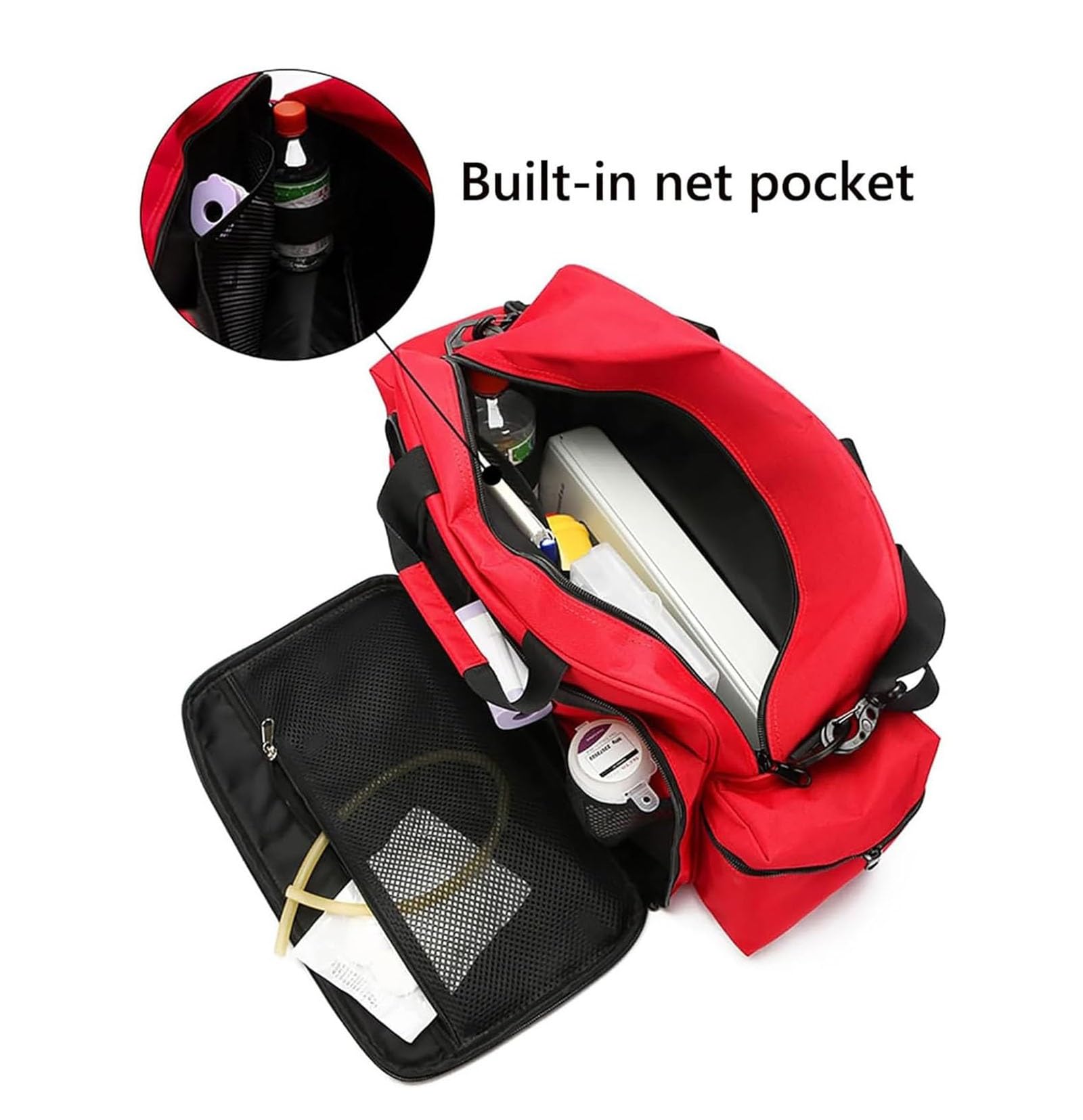 Erste-Hilfe-Set – Notfall-Trauma-Organizer mit reflektierenden Streifen, Design mit mehreren Fächern für Reisen, Camping, Auto und den Außenbereich, rot