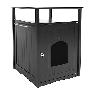 Cat Washroom Litter Box Cover/Night Stand Pet House, Black