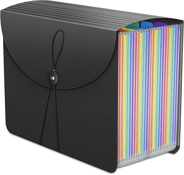 Expanding File Organiser Box Files Folder,24 Pockets Document Organiser Filing Boxes,Document Folder,Fun Storage Concertina File Folders for Paperwork A4,Expandable Paper Receipt and File Box with Tab