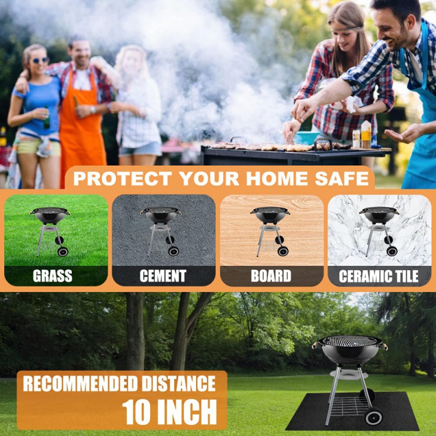 Under Grill Mats for Outdoor Grill,Reusable Fire Pit Mat,Oil-Proof Waterproof BBQ Protector for Decks and Patios,Heat Resistant Non Stick Floor Mats