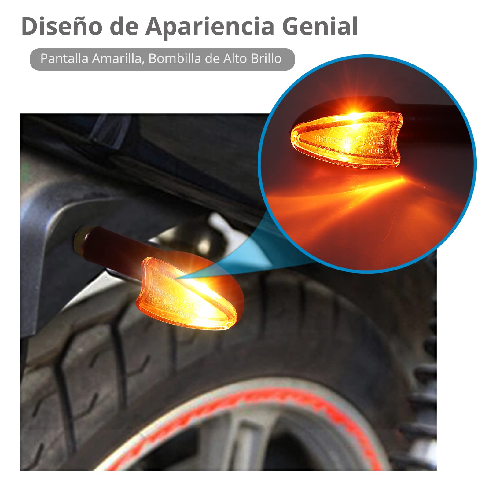 Justech 4PCs 10W Intermitentes para Moto Homologados de E-Marked E50 12V Luces de Señal de Giro Impermeable IP65 de 2 Cortos y 2 Largos Ámbar Bombillas de Indicador para M10 Motocicleta Scooter