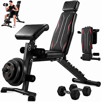 OPPSDECOR Adjustable Weight Bench with Leg Extension and Preacher Curl Pad | Foldable Workout Bench, 10 Positions Incline Decline Flat Full Body Home Gym Strength Training, 800 lbs Capacity Bench Press