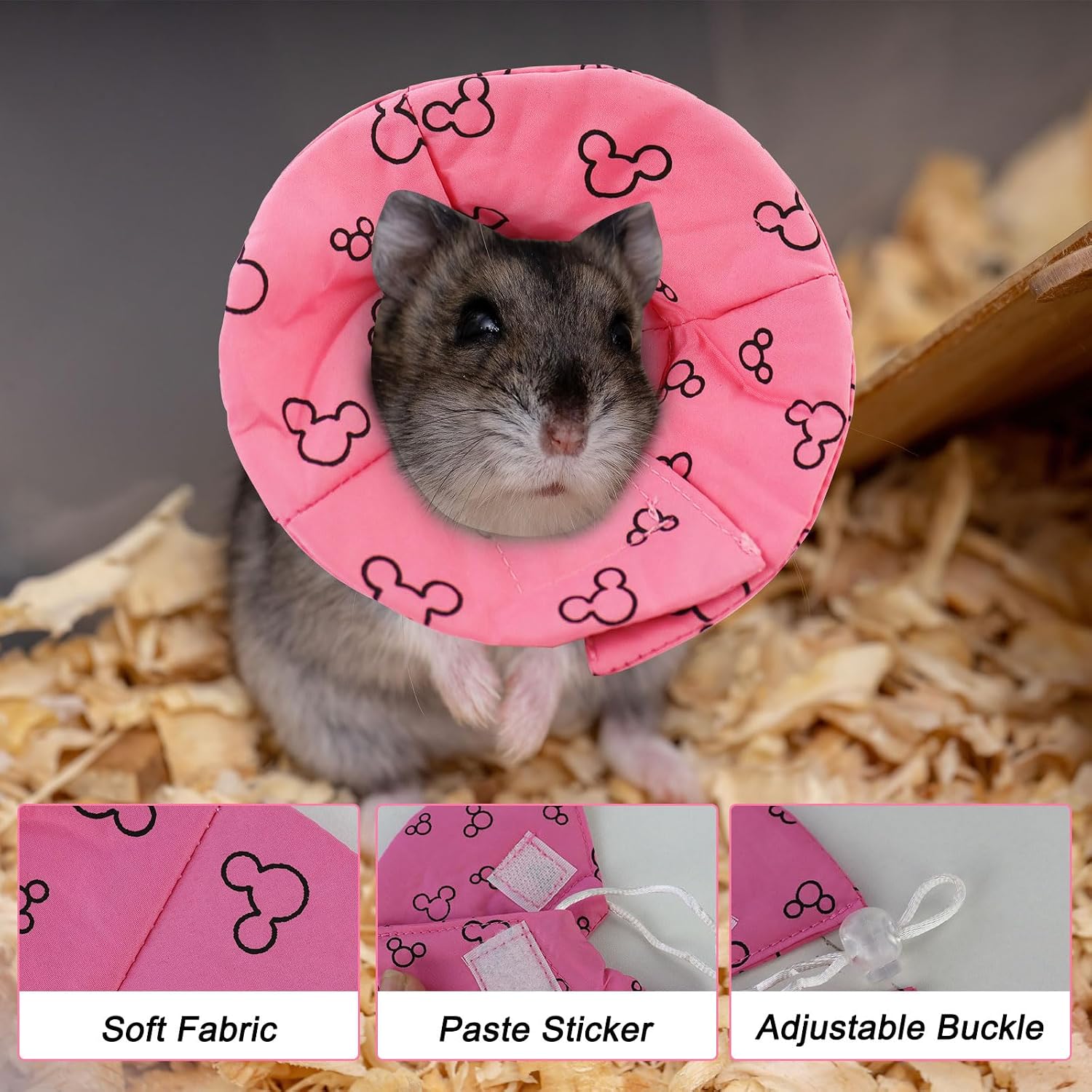 Andiker Hamster Collar, Adjustable Bird Collar Small Pet Protection Cone After Surgery to Prevent Licking for Hamster, Rabbit, Guinea Pig Small Animals (Pink, S) image 2