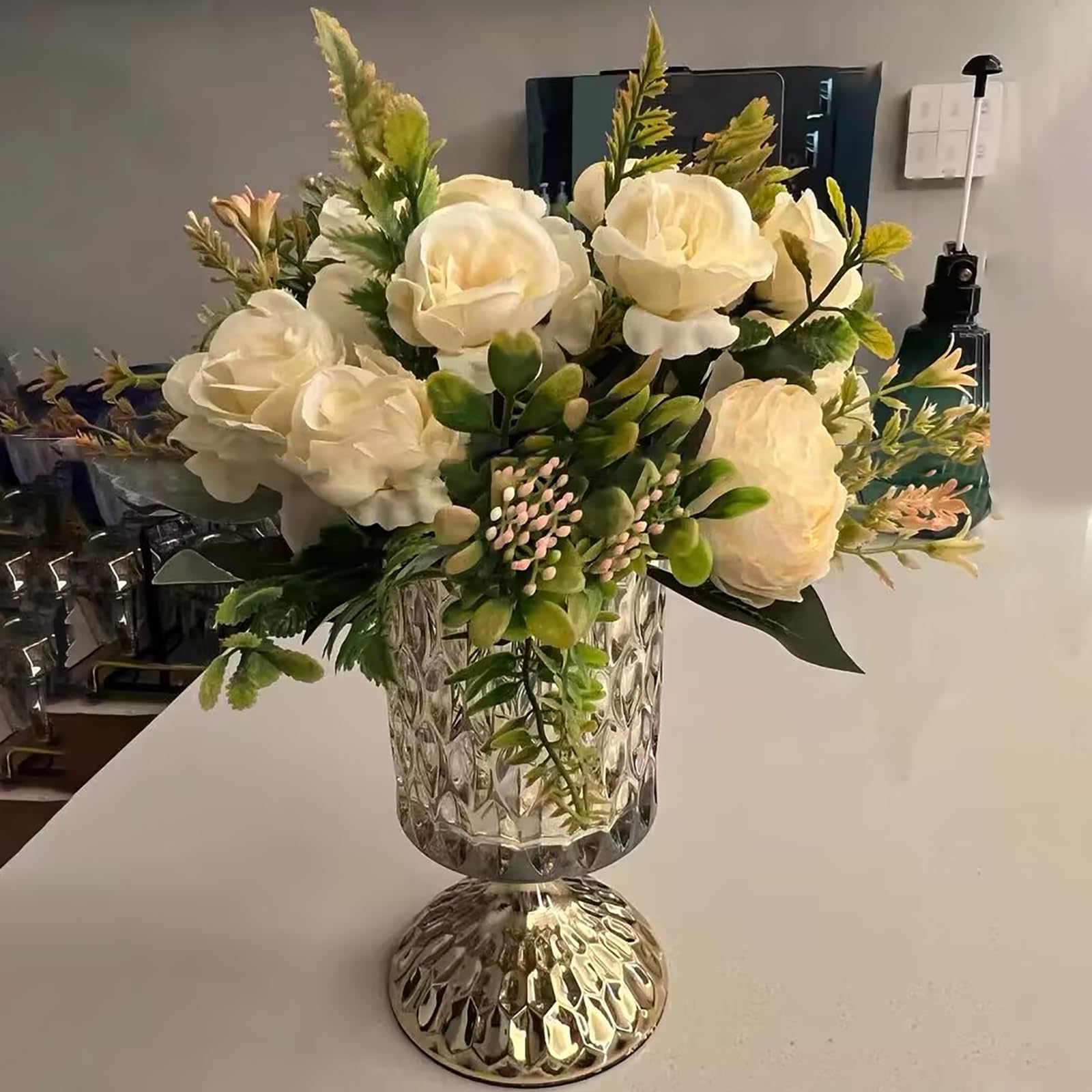 Hengqiyuan Crystal Glass Vase, Thickened Clear Glass Flower Goblet Vase Home Flower Arrangement Candy Jar Makeup,small size