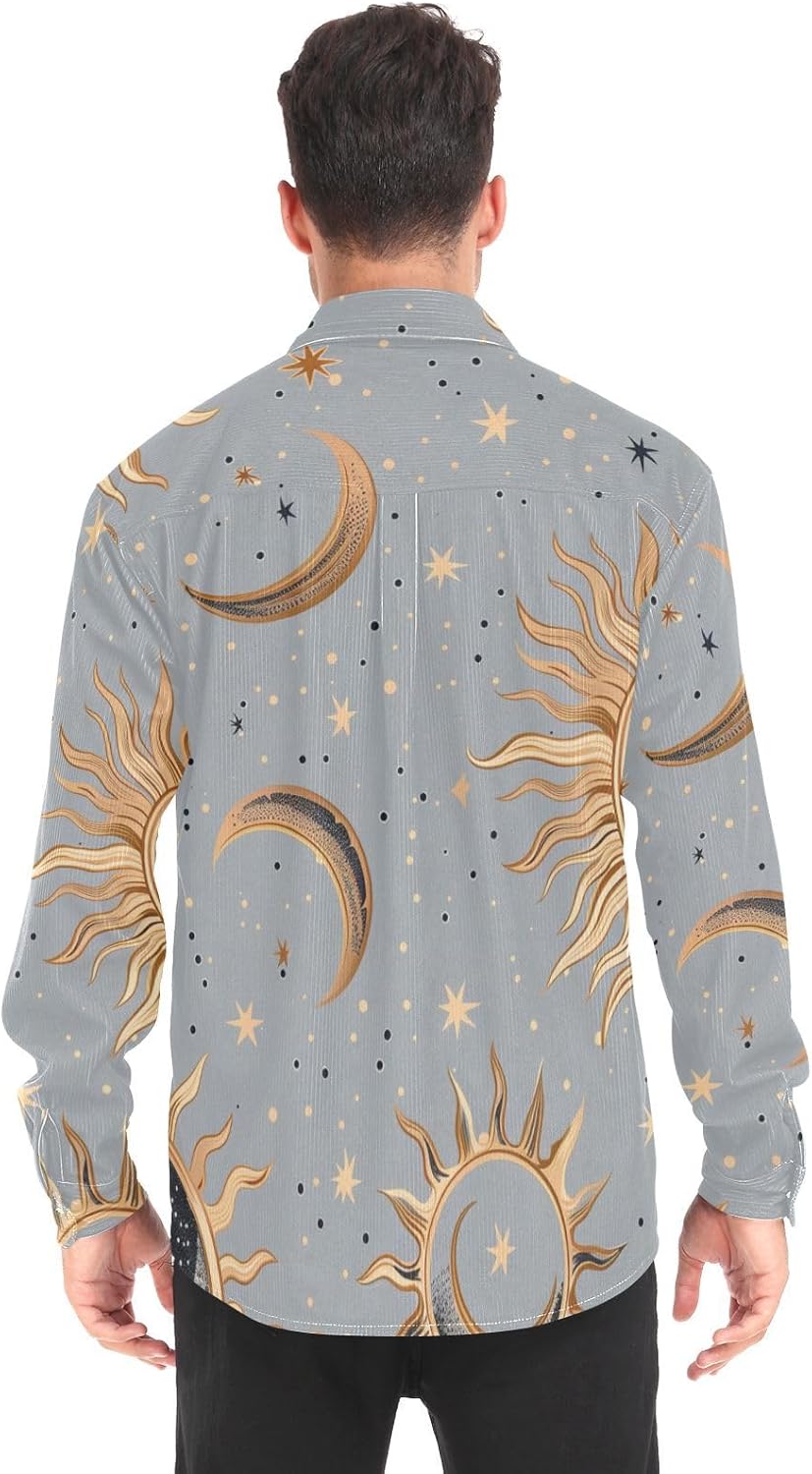 Golden Celestial Voodoo Style Woolen Cord Fabric Mens Rugby Shirts Long Sleeve for Women Office with Pockets
