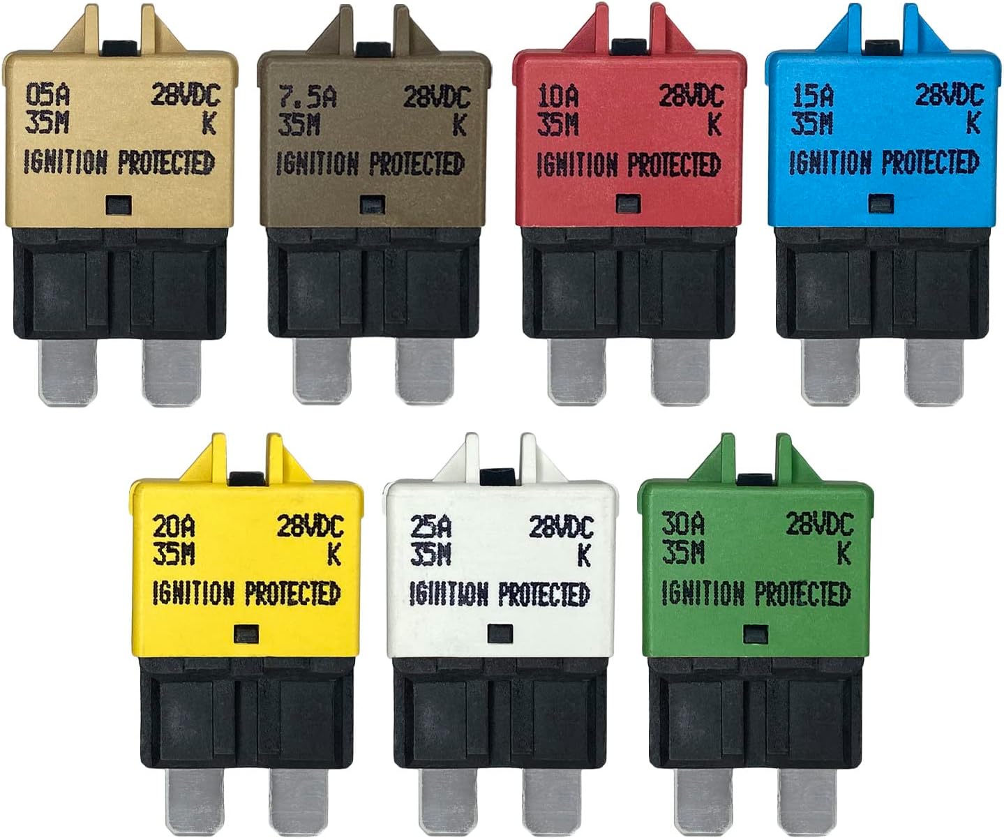 Manual Reset ATC/ATO Multipack 5A, 7.5A, 10A, 15A, 20A, 25A, 30A Circuit Breaker Fuse for Automotive Marine Boat Car Truck RV Audio Battery Protection | Low Profile (Multi Pack)