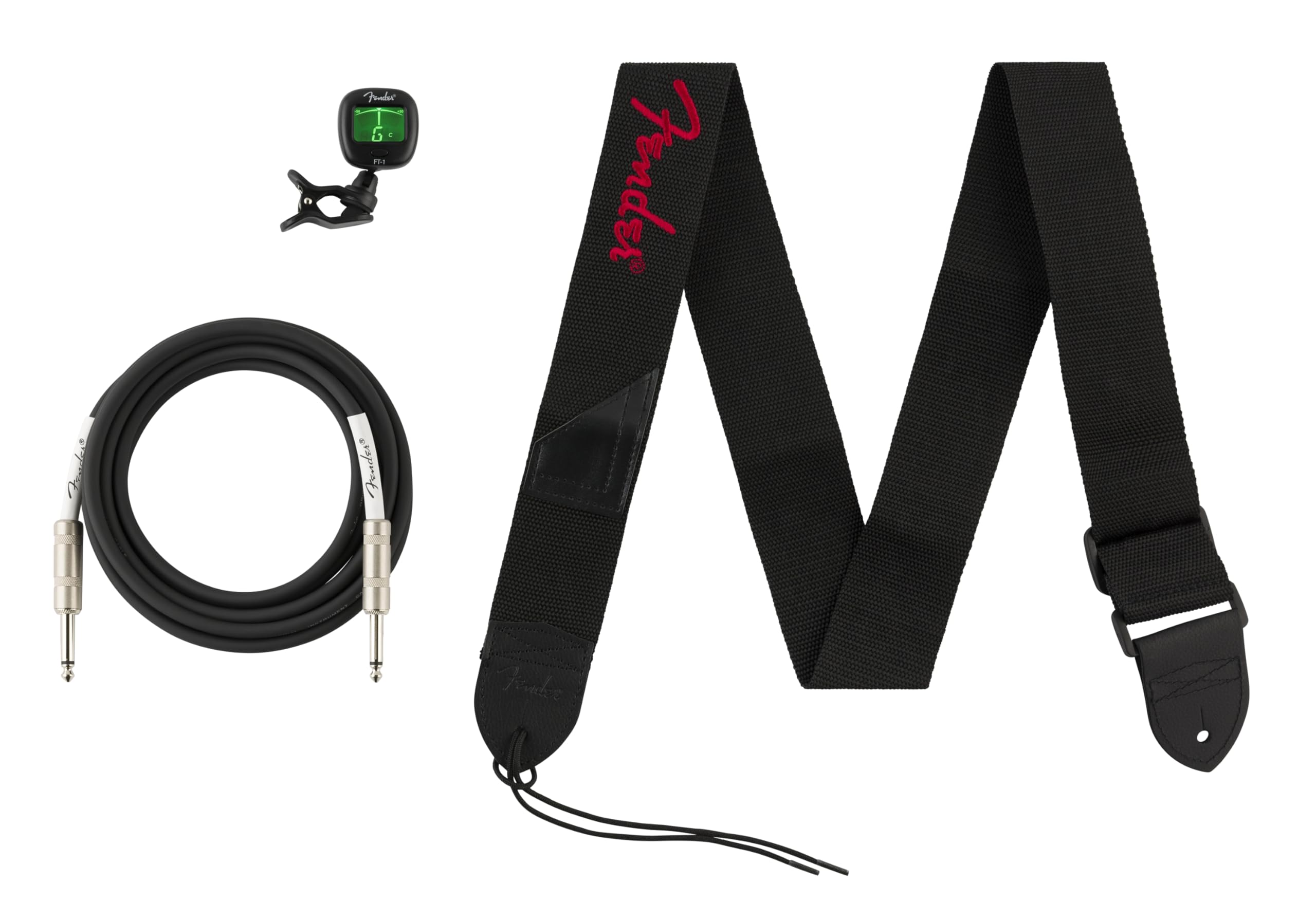 Fender All-in-One Accessories Bundle, Includes Tuner, Cable and Strap, for Electric, Acoustic & Bass Guitars, Ideal Music GiFT Set