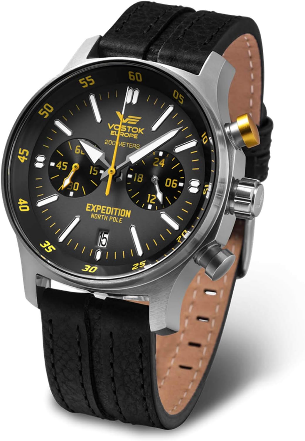 Vostok EuropeVostok Europe Expedition North Pole mit Lederband Chronograph Instruments VK64 Quarz Uhrwerk Datum