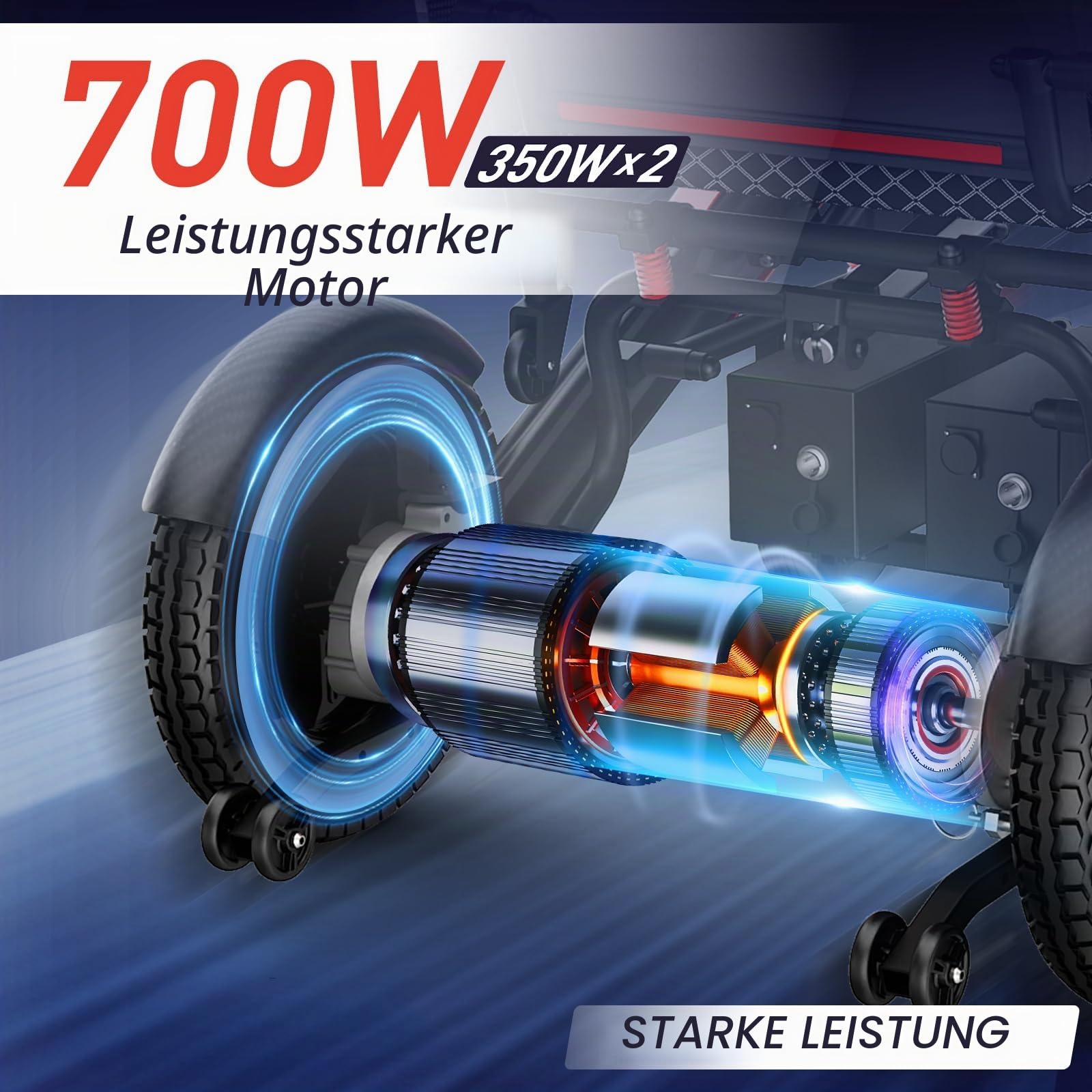 Elektrische Rollstühle mit Automatische Klappfunktion: 48KM Leichte Elektrisch Rollstuhl Faltbar bis 150KG - 700W Klappbarer Elektrorollstuhl 2 * 12AH Doppelbatteriedesign