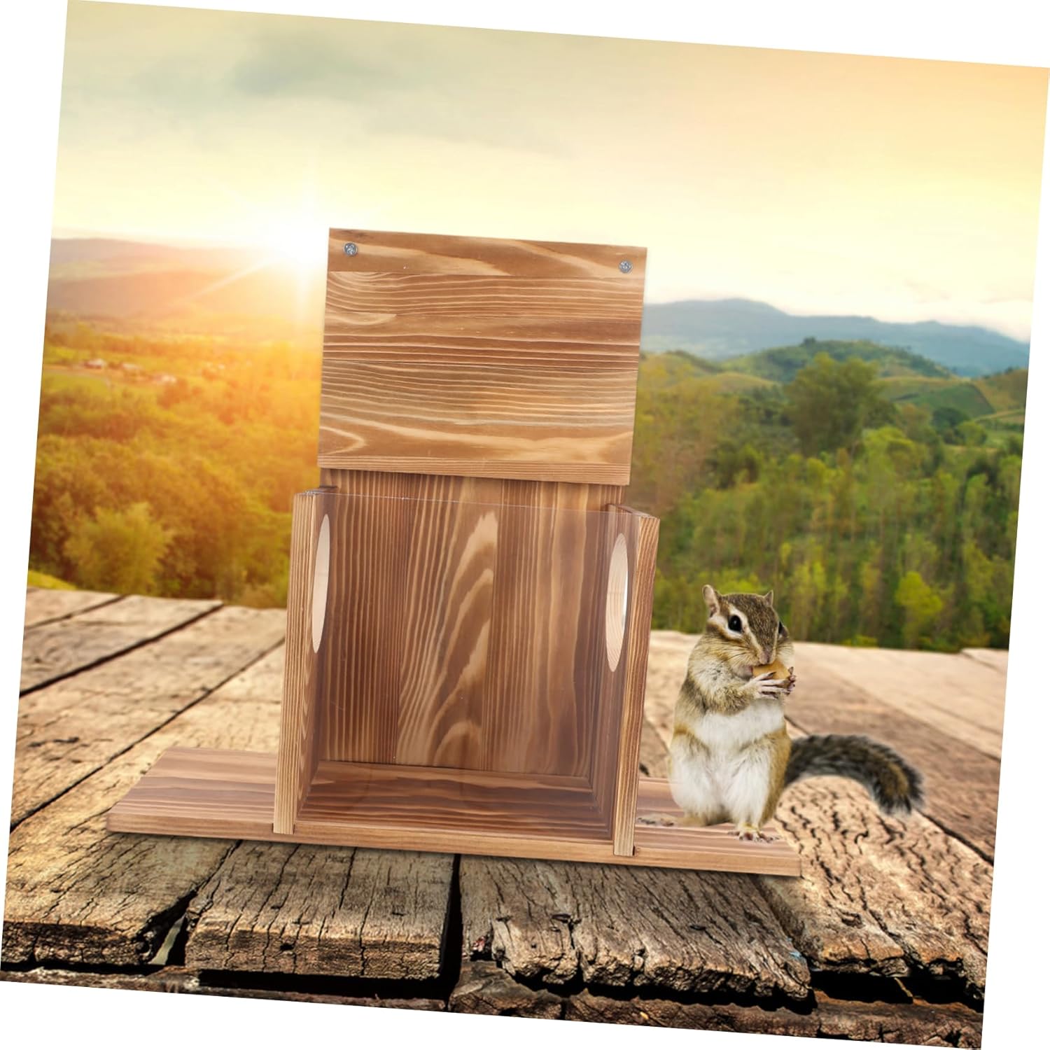 HANABASS Outdoor Squirrel Feeder Wood Design for Garden Durable Hamster Feeding Box with Weather Structure Convenient Easy to Clean Squirrel Food Station