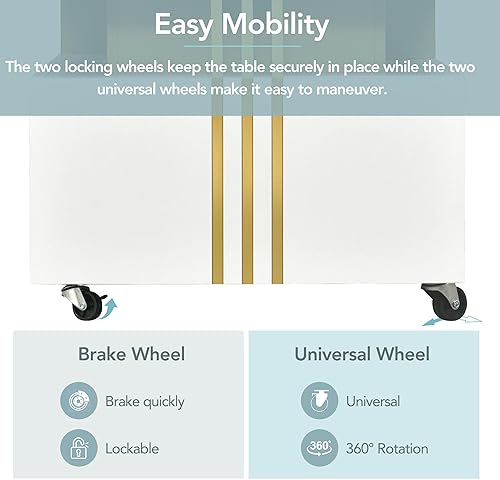 Miniatura 5 de Mesa auxiliar rectangular con cajones de almacenamiento y ruedas para sala de estar, mesa central moderna con parte superior de mármol sintético,