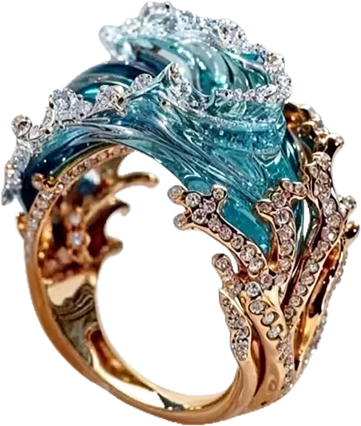 Resin Wave Ring for Women Chunky Statement Rings Ocean Inspired Jewelry Open Adjustable Wide Bands Rings Summer Marine Theme Vacation Accessories Gift