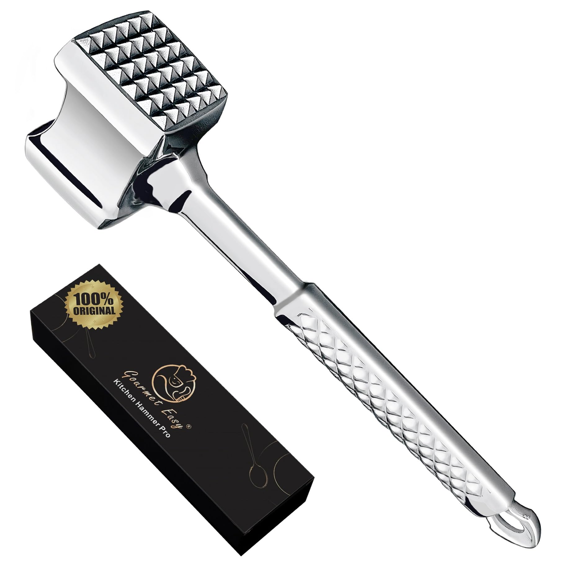 Attendrisseur de viande en inox - Marteau à viande double face professionnel - Gourmet Easy