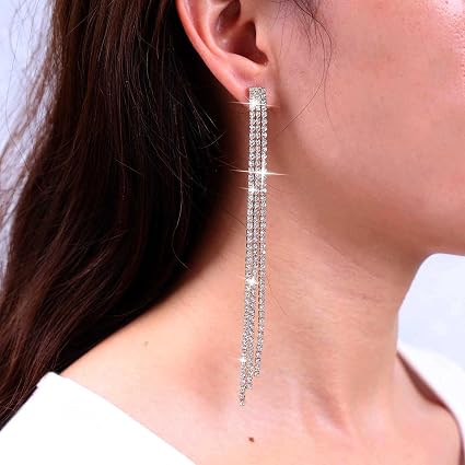 Aneneiceera Vintage Lampadario Dangle Orecchini Oro Cristallo Strass Orecchini Lineari Cz Orecchini Matrimonio Tennis Catena Orecchini Gioielli Per Le Donne