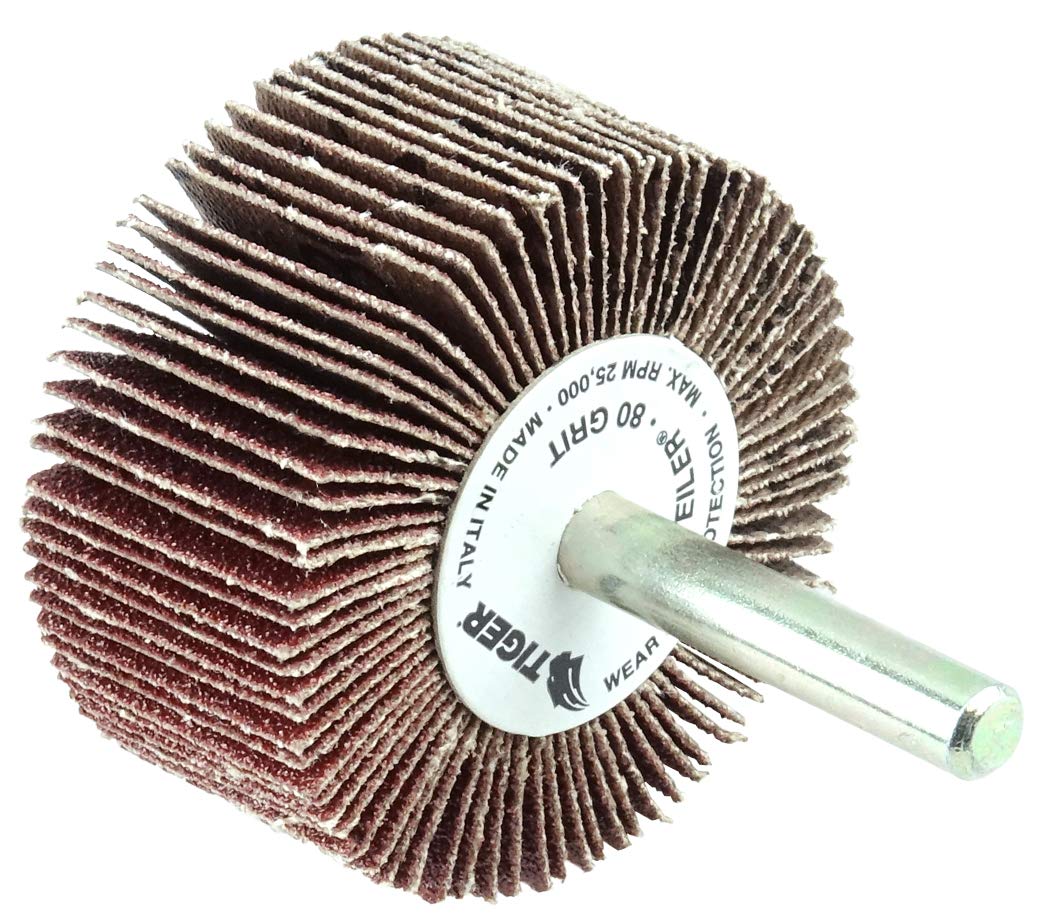 Weiler 52015 2" x 1" Tiger Coated Abrasive Flap Wheel, 1/4" Stem, 60AO (Pack of 10)