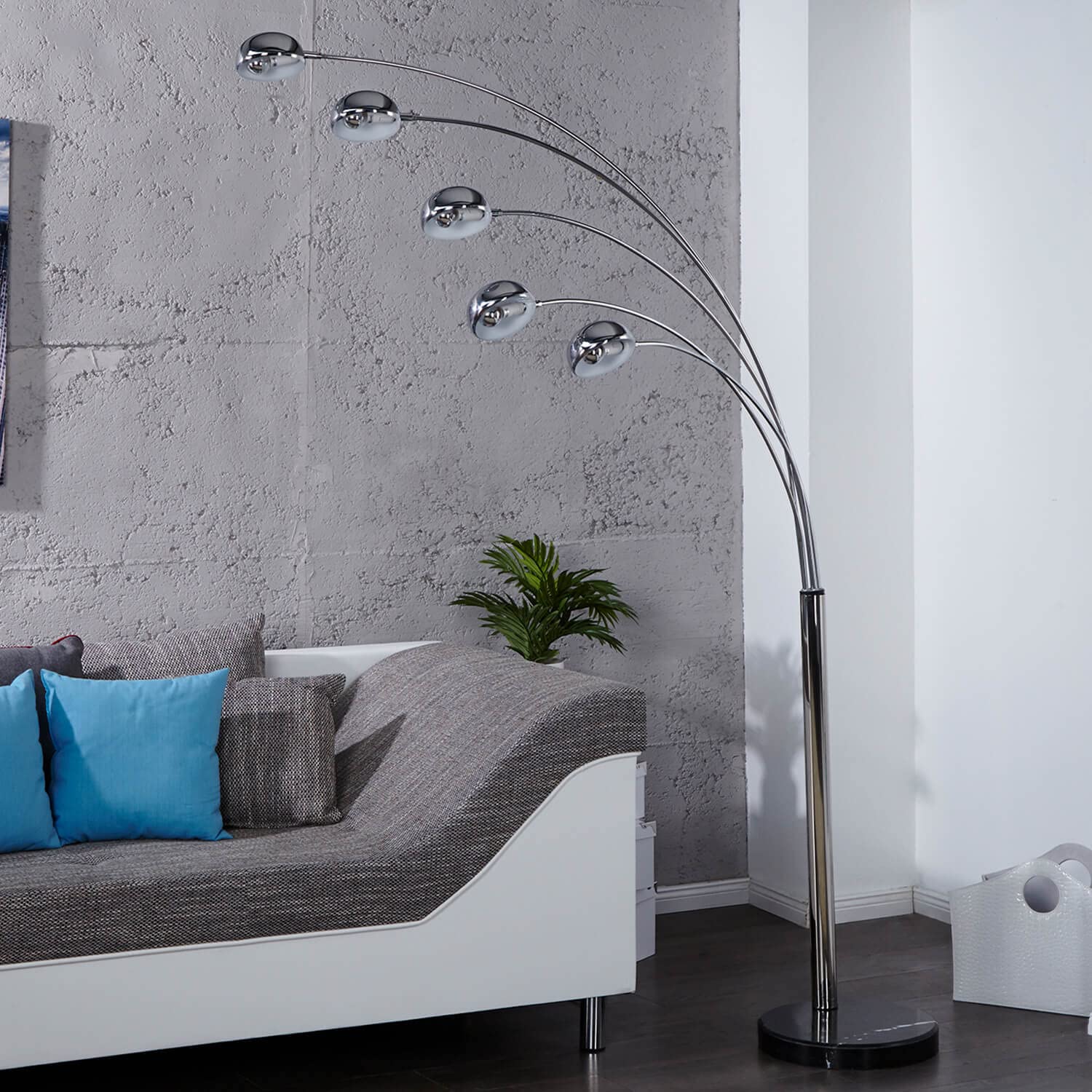 Licht-Erlebnisse Stehleuchte 200cm Retro flexible Arme Esszimmer Wohnzimmer Metall Stehlampe Silber Kugeln