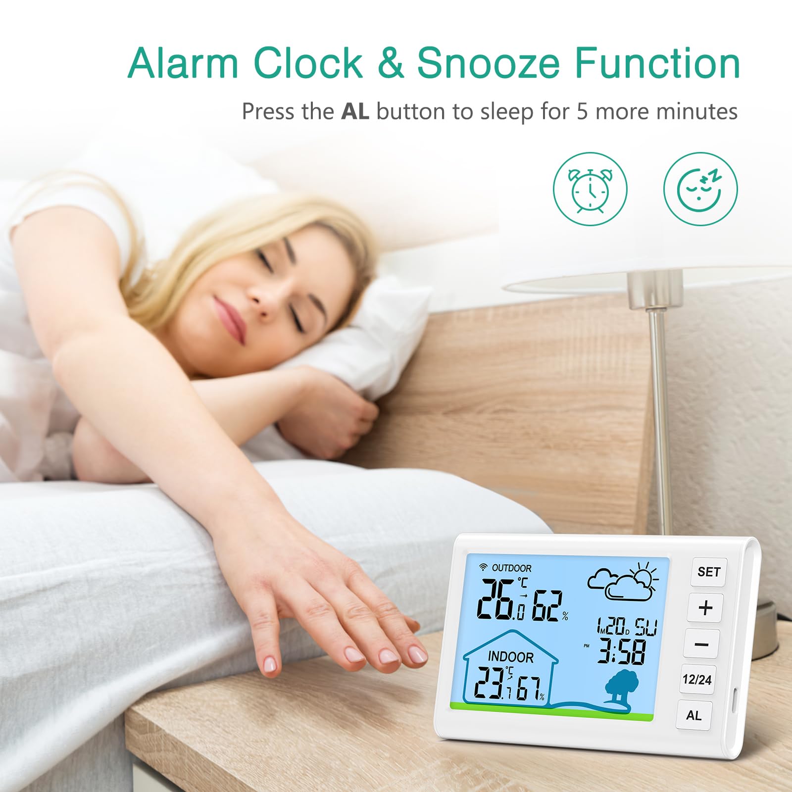 Station Météo ORIA Sans Fil | Écran Couleur Haute Résolution | Capteur Extérieur 100 M | Alarme Température & Humidité