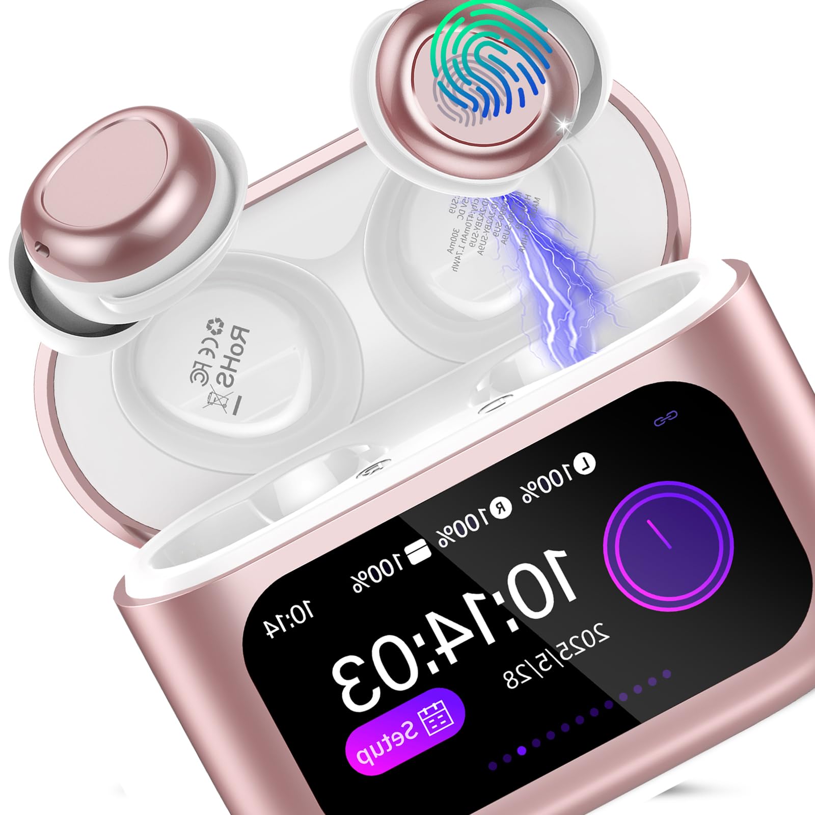 ZYHKON Bluetooth Kopfhörer, Bluetooth 5.4 Schlafkopfhörer In Ear mit Touchscreen, 48H Spielzeit Mini Kopfhörer mit HiFi Sound/5 EQ-Modi/ENC Noise Cancelling, Wireless Ohrhörer für Seitenschläfer Rosa