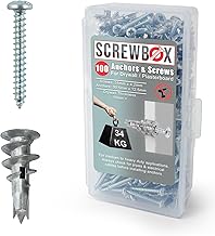 Plasterboard Fixings – 100pcs Heavy Duty Drywall Anchors & Screws, Metal Self Drilling Wall Plugs for Strong Grip