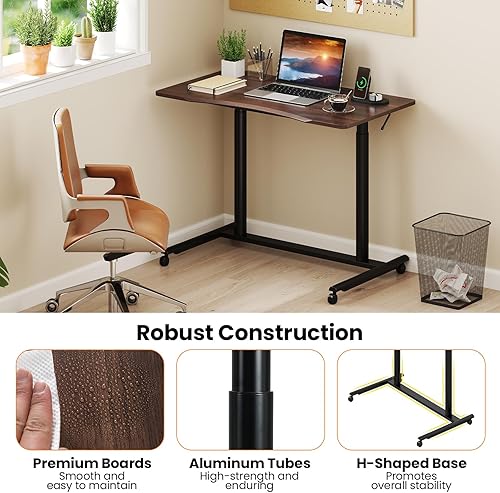 Miniatura 8 de Tangkula Escritorio móvil de pie para computadora, escritorio de pie ajustable en altura con 4 ruedas, escritorio de pie compacto con marco de