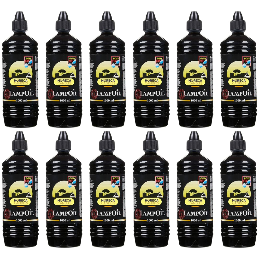 Horeca Candles Aceite para lámparas – 12 x 1 l, cera líquida sin humo y sin olor, 99% parafina pura, combustible seguro para lámparas, antorchas y velas, uso religioso, doméstico y profesional