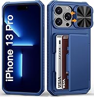 Vista 32 de Funda para iPhone 16 Pro Max con tarjetero (4-5 tarjetas), funda deslizante para cámara y protección de grado militar, a prueba de golpes, Azul