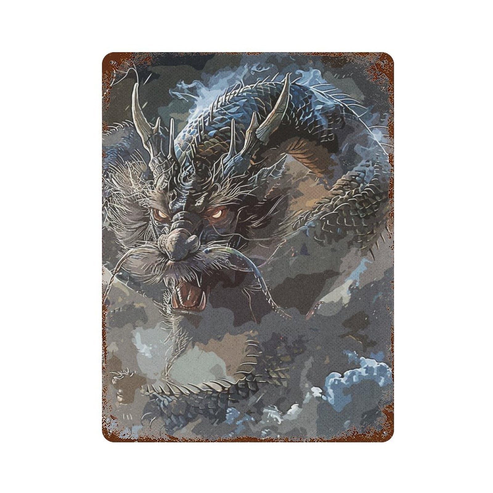 Asian Dragon Rusty Metal Tin Sign 15.7"x11.8", Ideal for Patio, Garden Room And Bar Decor