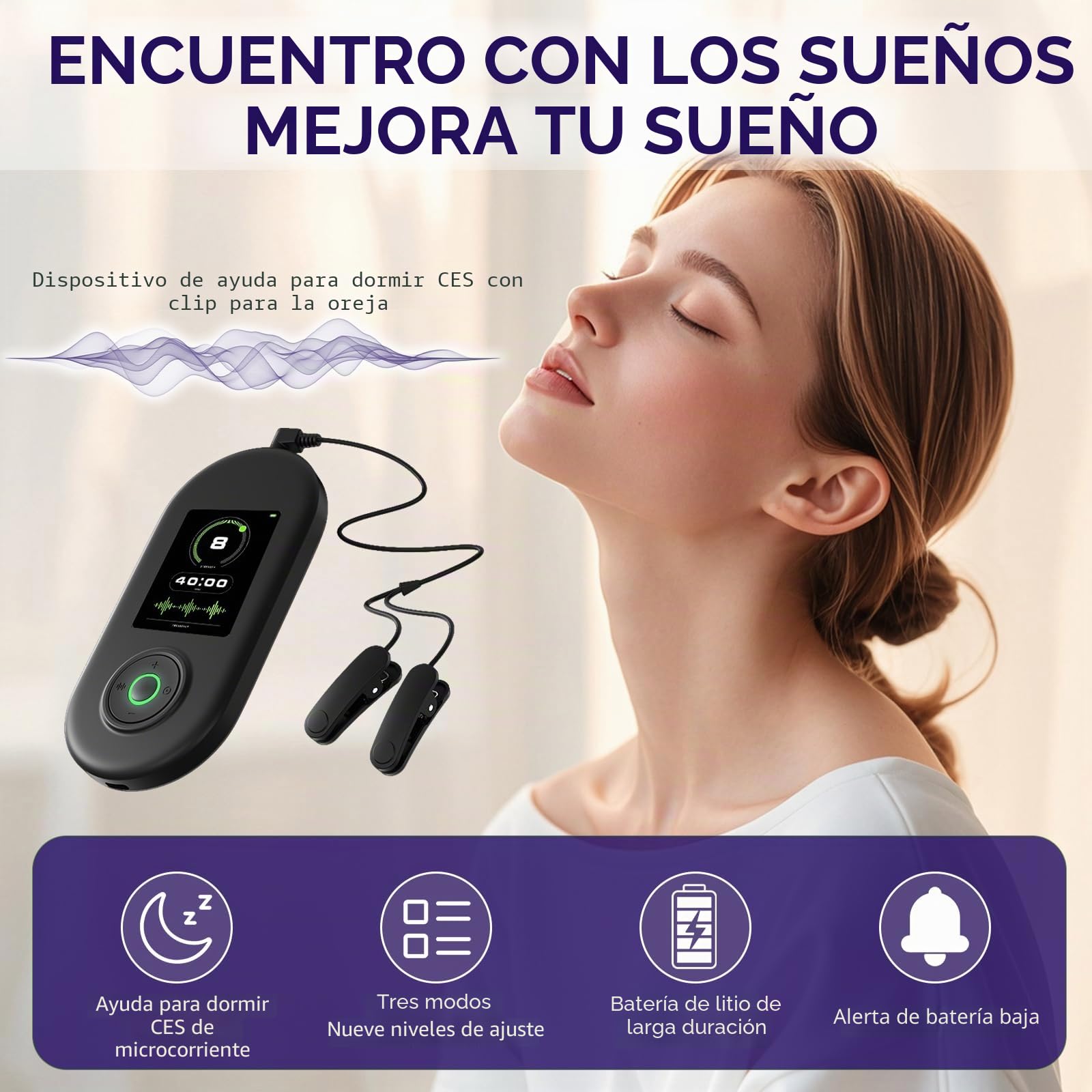Dispositivo avanzado de ayuda para dormir, dispositivo de estimulación del nervio vago con clips para las orejas, dispositivo de ayuda para dormir, CES reduce la ansiedad, dispositivo de ayuda para