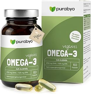 Algenöl OMEGA 3 Vegan | im Glas | Nur 1 Kapsel täglich | Zwei-Monatsversorgung | hochdosiert | Hoher EPA Gehalt | 250 mg DHA und 125 mg EPA | vegan | laborgeprüft
