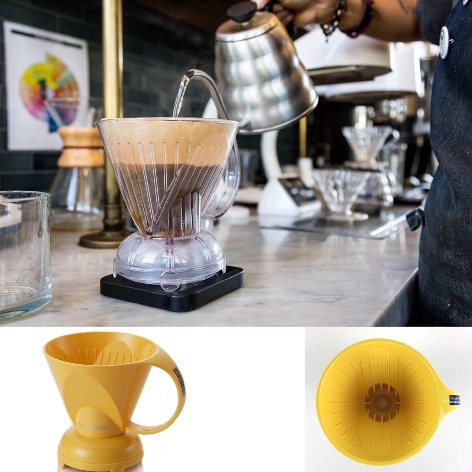 NEW Clever Yellow Coffee Dripper Coffee Maker Safe BPA Free Plastic Hassle-Free Ways Make Manual Pour Over Coffee & Cold Brew, 18 Fl Oz.