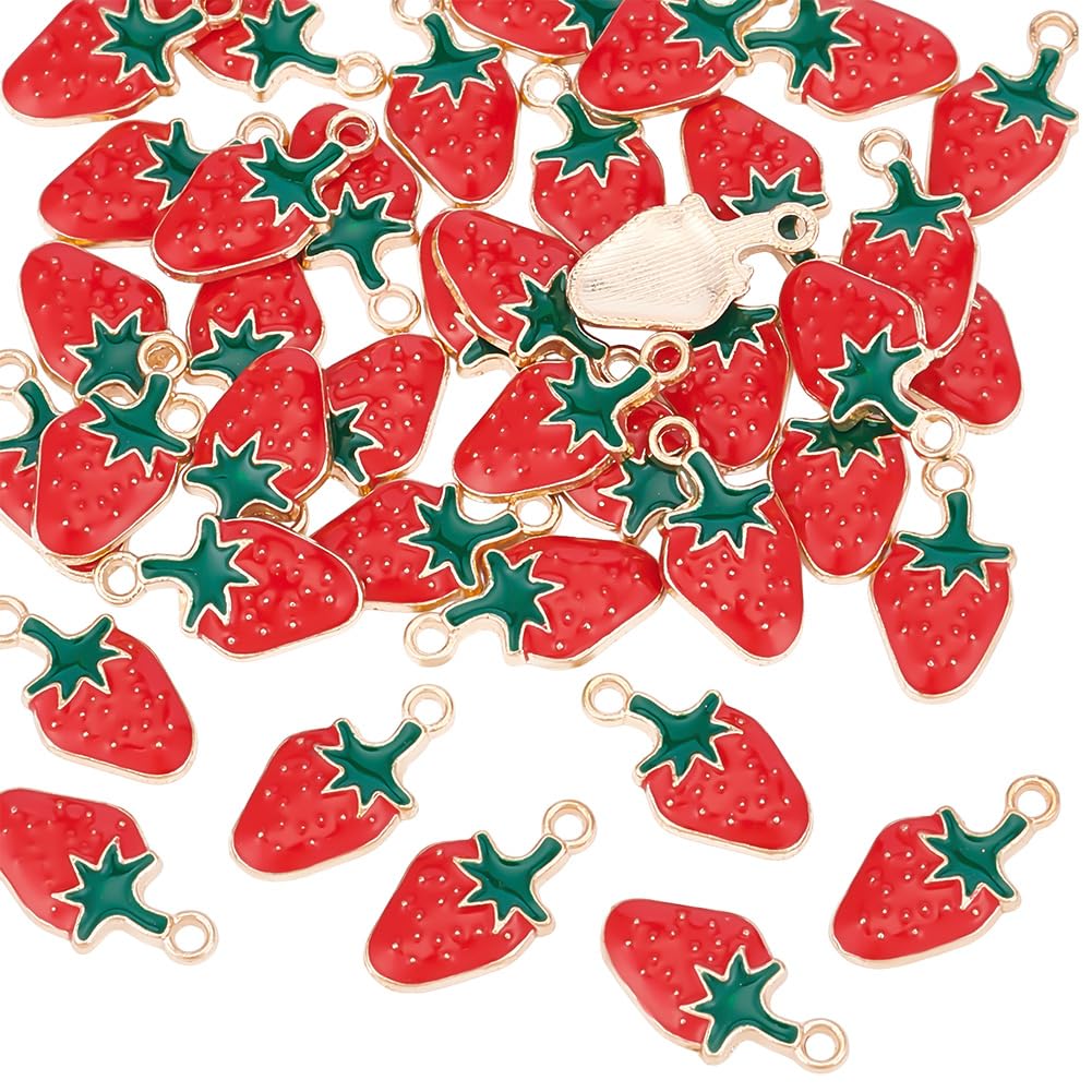 BOXOB 40 Stück Erdbeer Anhänger - Süße Frucht Charmes Für Schmuckherstellung