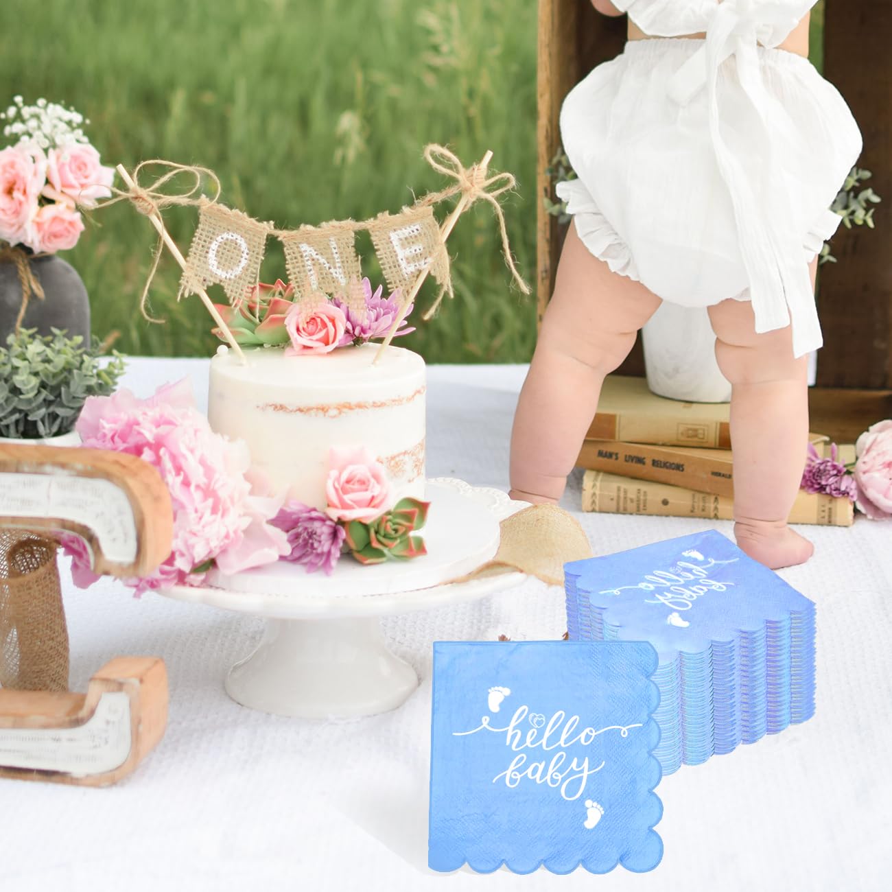 NatNarr Hellblaue Servietten - 120 Stück Gewellte Cocktail Servietten Für Partys