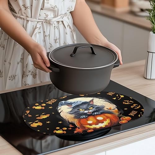Miniatura 5 de Pumpkin Placemats Oval Placemats Set of 6 Black Cat Table Mats for Dining Tables Washable Heat Resistant Place Mats for Holiday Party Use 12X18 Inch