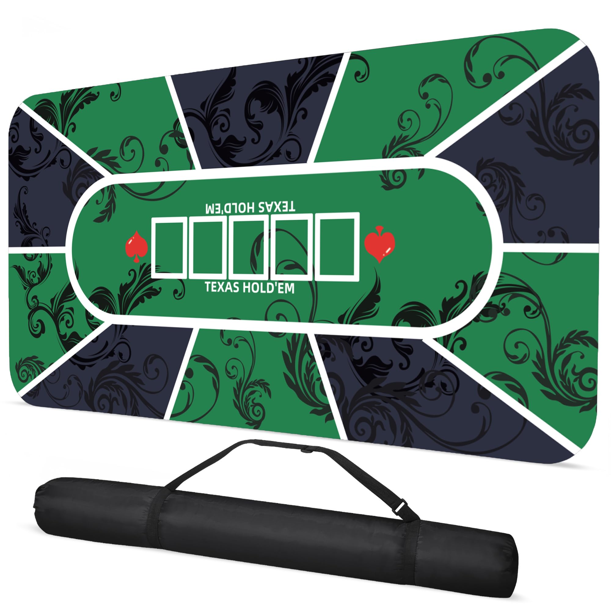 Tapete de póquer Texas Hold'em de 70 x 35 pulgadas para 6 a 8 jugadores, diseño de póquer de goma antideslizante con bolsa de transporte para juegos de casino y blackjack de noche de