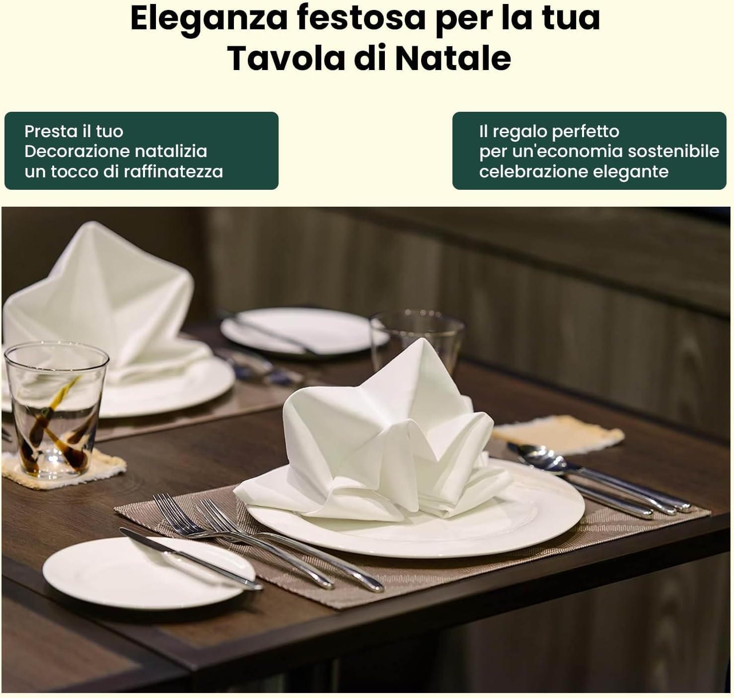 mon bijou® Set 6 Tovaglioli di Stoffa Bianchi 45x45 cm – 100% Cotone Biologico Certificato GOTS – Eleganti Lavabili Riutilizzabili – Sostenibili per Natale Pasqua Tavola Cucina Feste