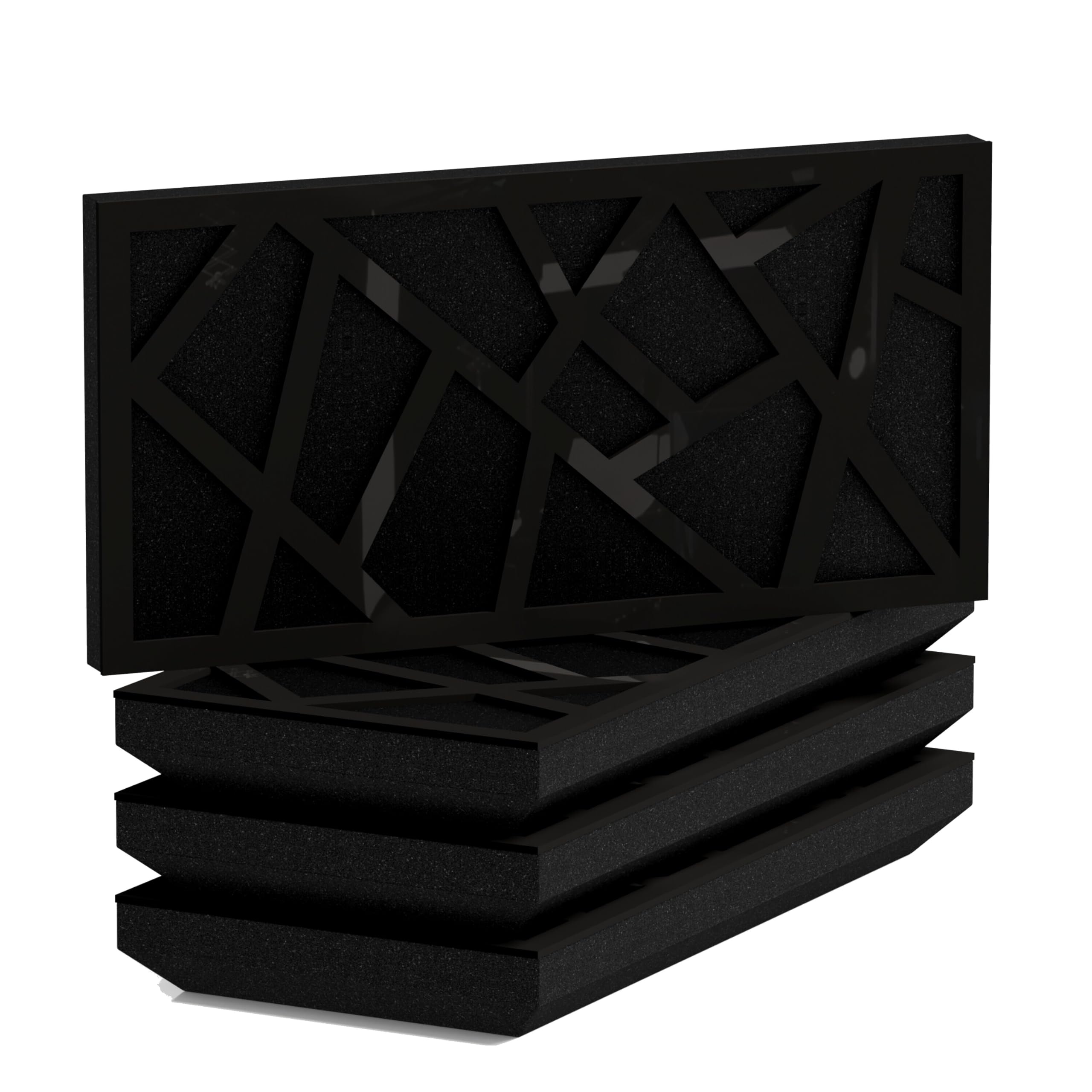 4-pak — wąski panel akustyczny pochłaniająco-rozpraszający Horizont | 50 x 25 cm | Dyfuzja - Odbicie - Wygłuszanie | Model-Grubość-Kolor: (SKYROSS-H - 53 mm | Czarny błyszczący plastik]