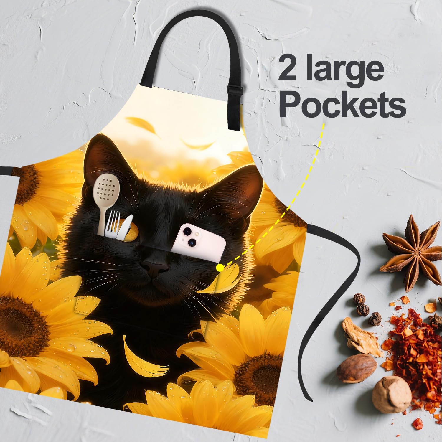 ANNA QUEEN Funny Chicken Sunflower Apron for Women Men,Cute Adjustable Kitchen Cooking BBQ Baking Apron with Pocket