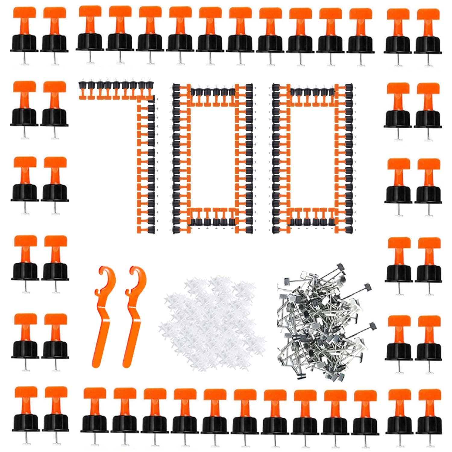 700 Pièces Réutilisables Kit Nivellement Carrelage Niveleur Cale Autonivelant avec 300 Croisillons Autonivelants 2mm et 100 Croisillons 3mm et 2 Clés Spéciales Aides à La Pose