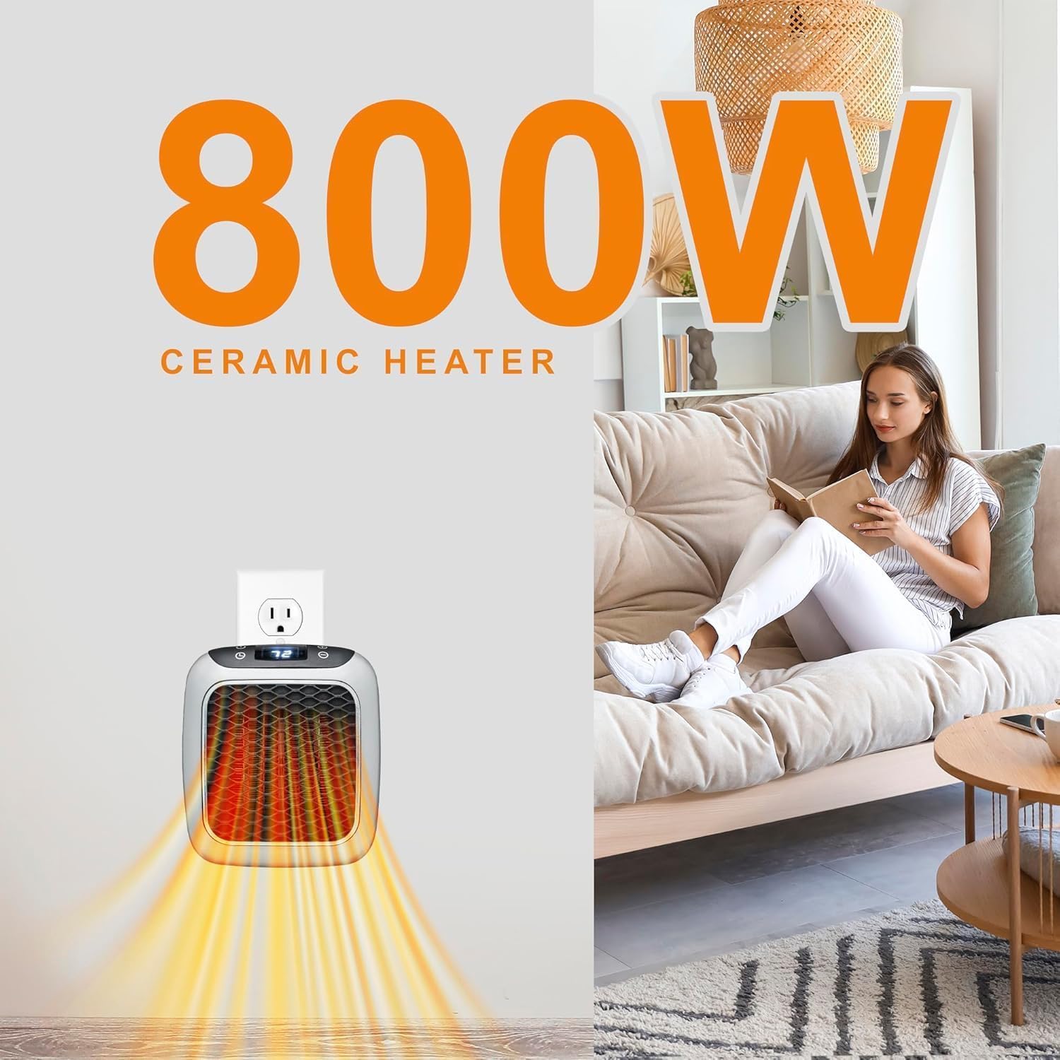 KANVIPRIYA 800 Convenient Wall Outlet Heater with Adjustable Thermostat Programmable 12 Hour Timer Auto Shut-Off - Mini Ceramic Heater Quiet and Space Saving 4