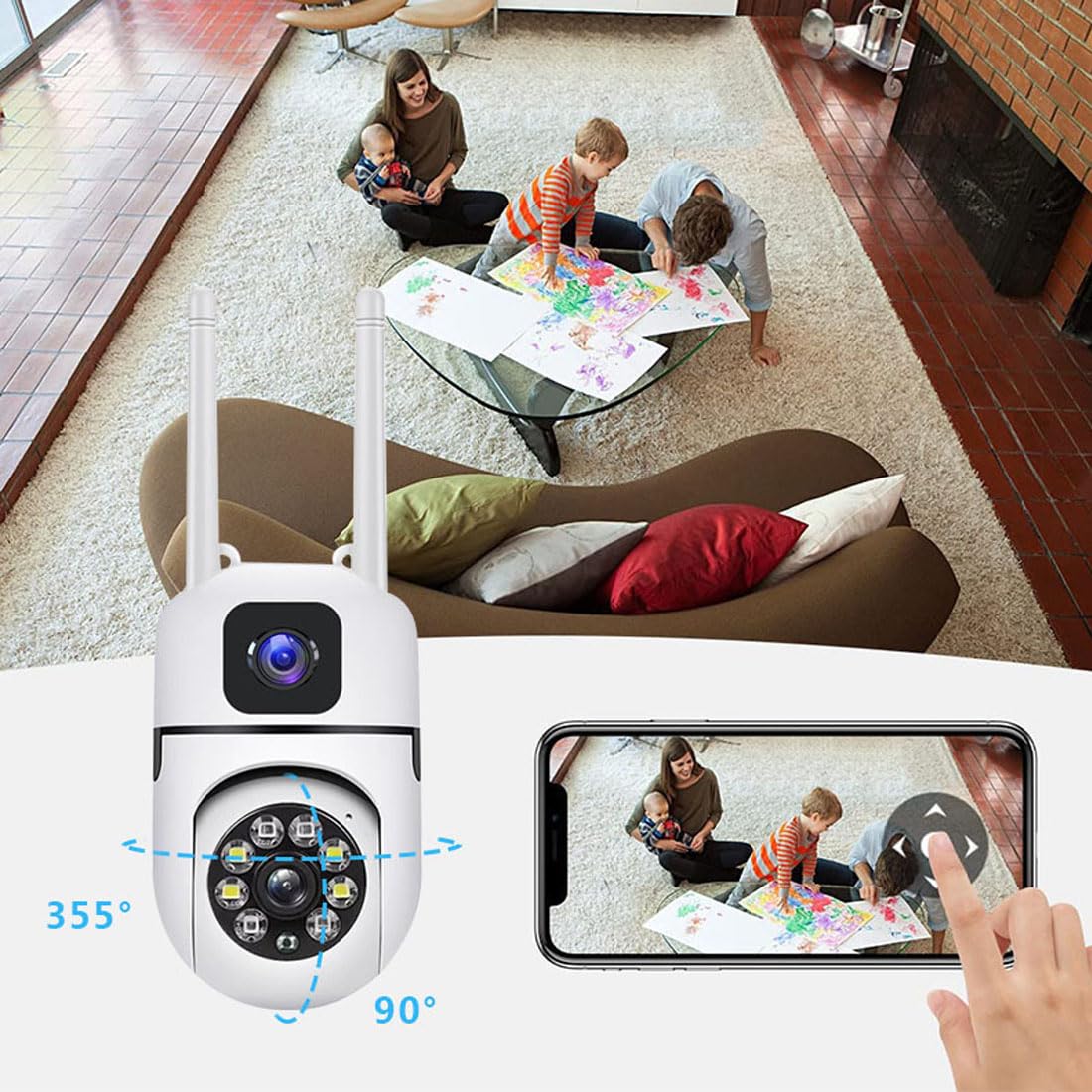 CaméRa De SéCurité à Double Objectif 4k Panoramique Et Inclinable à 360° (2.4G)