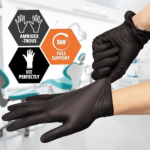 Miniatura 3 de MED PRIDE Guantes desechables de vinilo negro extra fuertes, sin polvo ni látex, para cirugía, tatuador, uso de preparación de alimentos