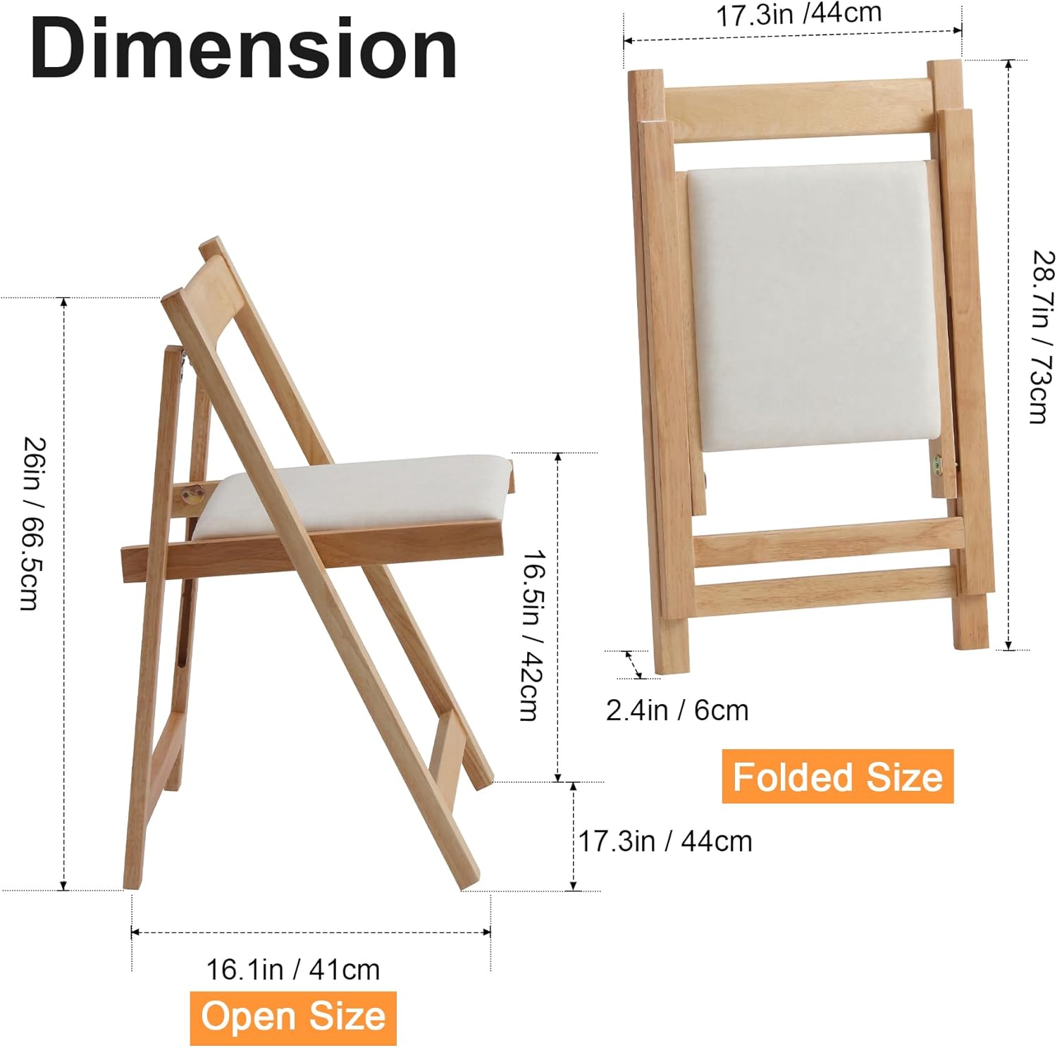 Folding Dining Chairs with Cushion, Padded Folding Chairs Lightweight, Modern Folding Patio Chairs, Wooden Dining Chairs, Foldable Chairs Set of 2 for Camping, Picnic, Office, Party (Wood)