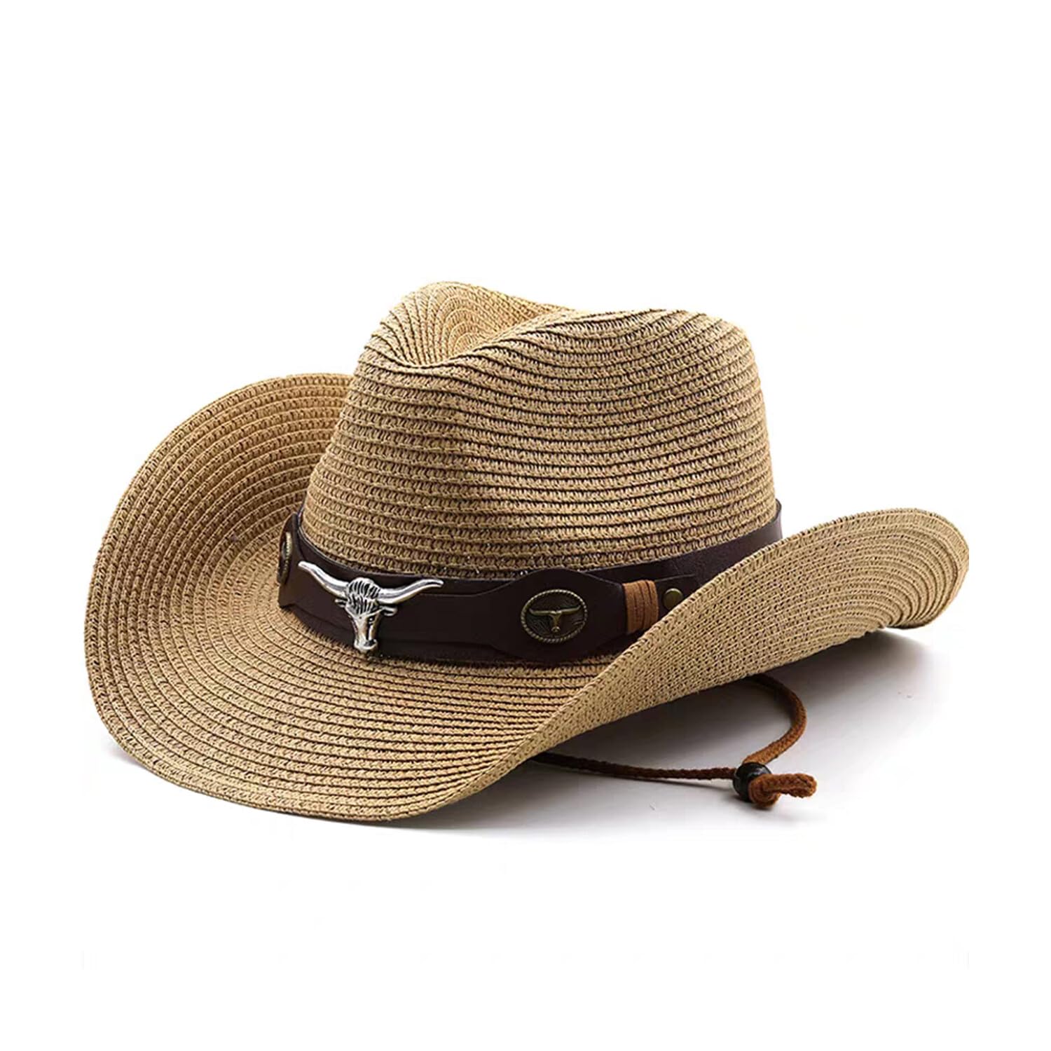 Women's Straw Cowboy Hats Men's Western Straw Cowgirl Hat Wide with Shapeable Wide Brim Foldable Vacation Beach Sun Hat,Khaki