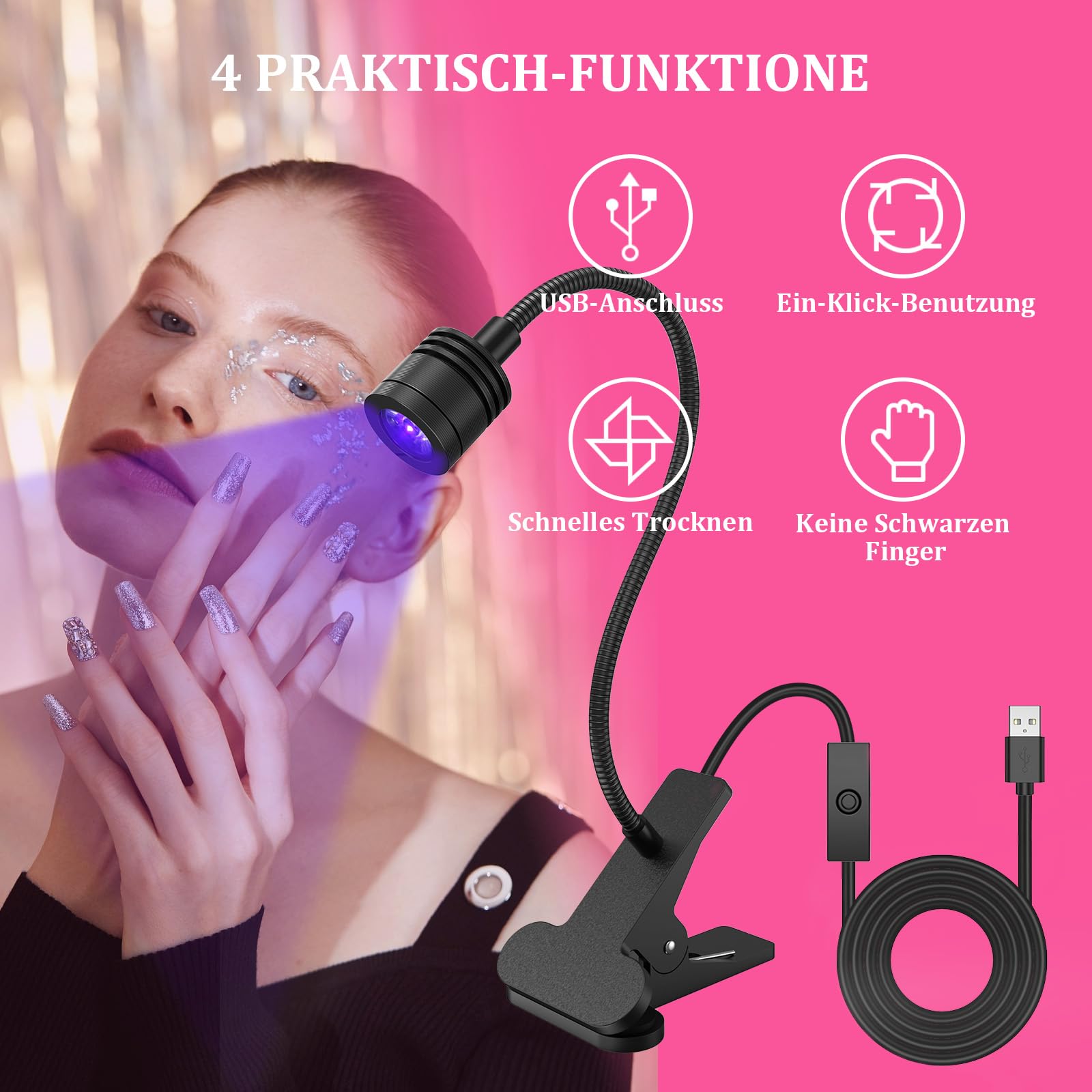 Lampe UV Professionnelle à Col de Cygne 5W, Séchage Gel/Semi-Permanent, Design Métal Réglable 360°, Alimentation USB pour Nail Art & Extensions