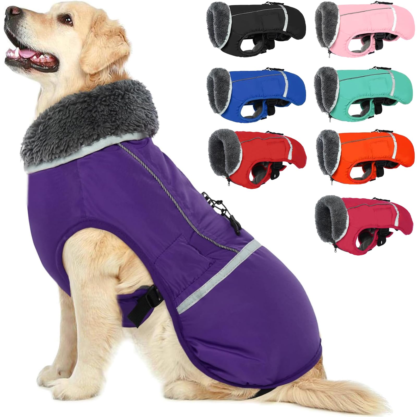 QBLEEV Winter Dog Jacket, Dog Coat with Abdominal Protection, Dog Winter Coat with Turtleneck