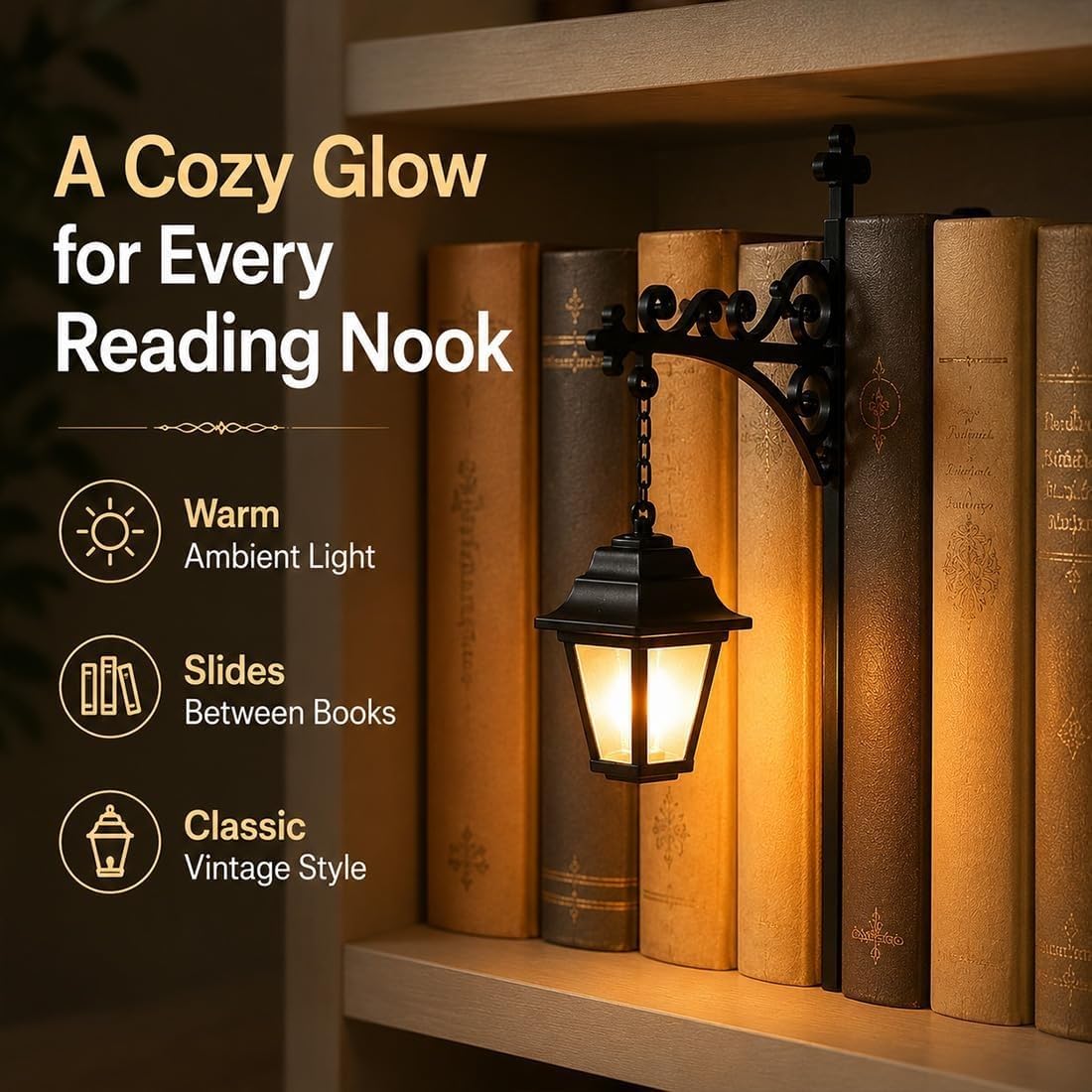 Pealeaf Bücherregal Lampe für Bücherliebhaber, Vintage LED Buch Laterne als dekorative Regalbeleuchtung, gemütliches Nachtlicht für Leseecke, Schreibtisch und Schlafzimmer Dekoration (A3)