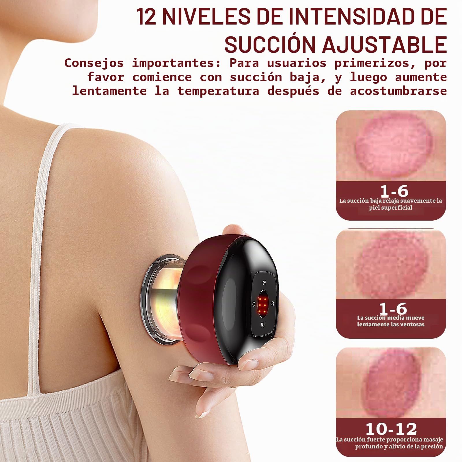 Ventosa Eléctrica para Masaje, Dispositivo de Masaje Inteligentes Masajeador con Mando a Distancia Set de Ventosas Gua Sha Vacío con 12 Niveles de Temperatura y Succión para Aliviar el Dolor Muscular