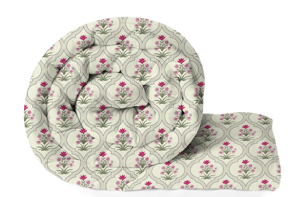BSB HOME Snuggle Up 3.O Summer/All Season Printed Reversible Double Bed Glace Cotton Microfiber Comforter Blanket | Quilt | Dohar | Rajaai | Duvets - (220 GSM, Almond and Pink Flower)-picture-14